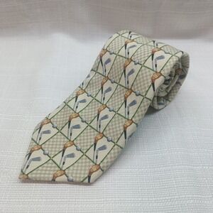 Tommy‎ Bahama Ivory Golf Club Print 100% Silk Tie Preppy Sports Golf